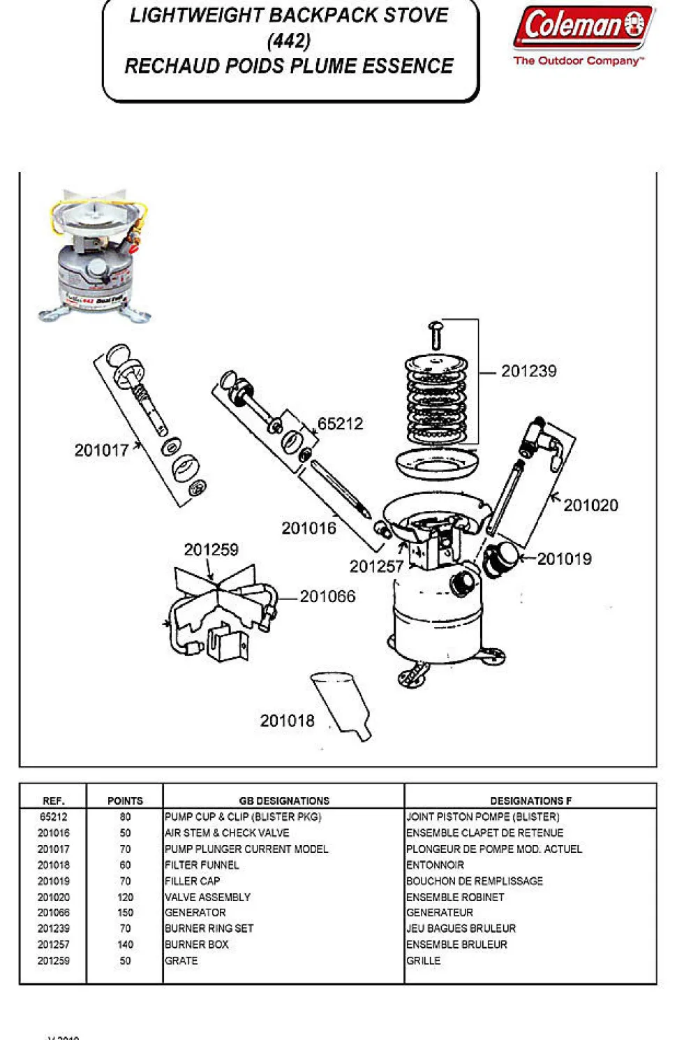 Coleman Valve Assembly 201020 voor Peak 1 Stove en Exponent Feather Stove