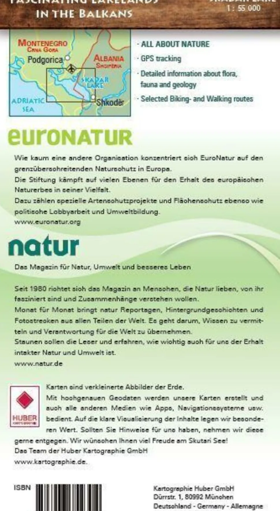 Huber Verlag Natuur & wandelkaart Shkodermeer