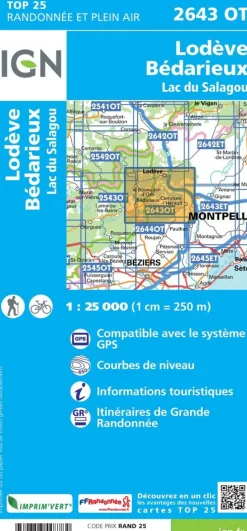 IGN 2643OT Lodève Bédarieux Lac du Salagou