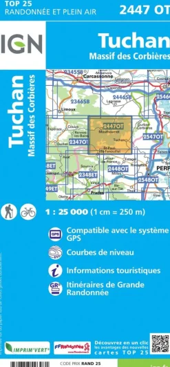 IGN 2447OT Tuchan Massif des Corbières