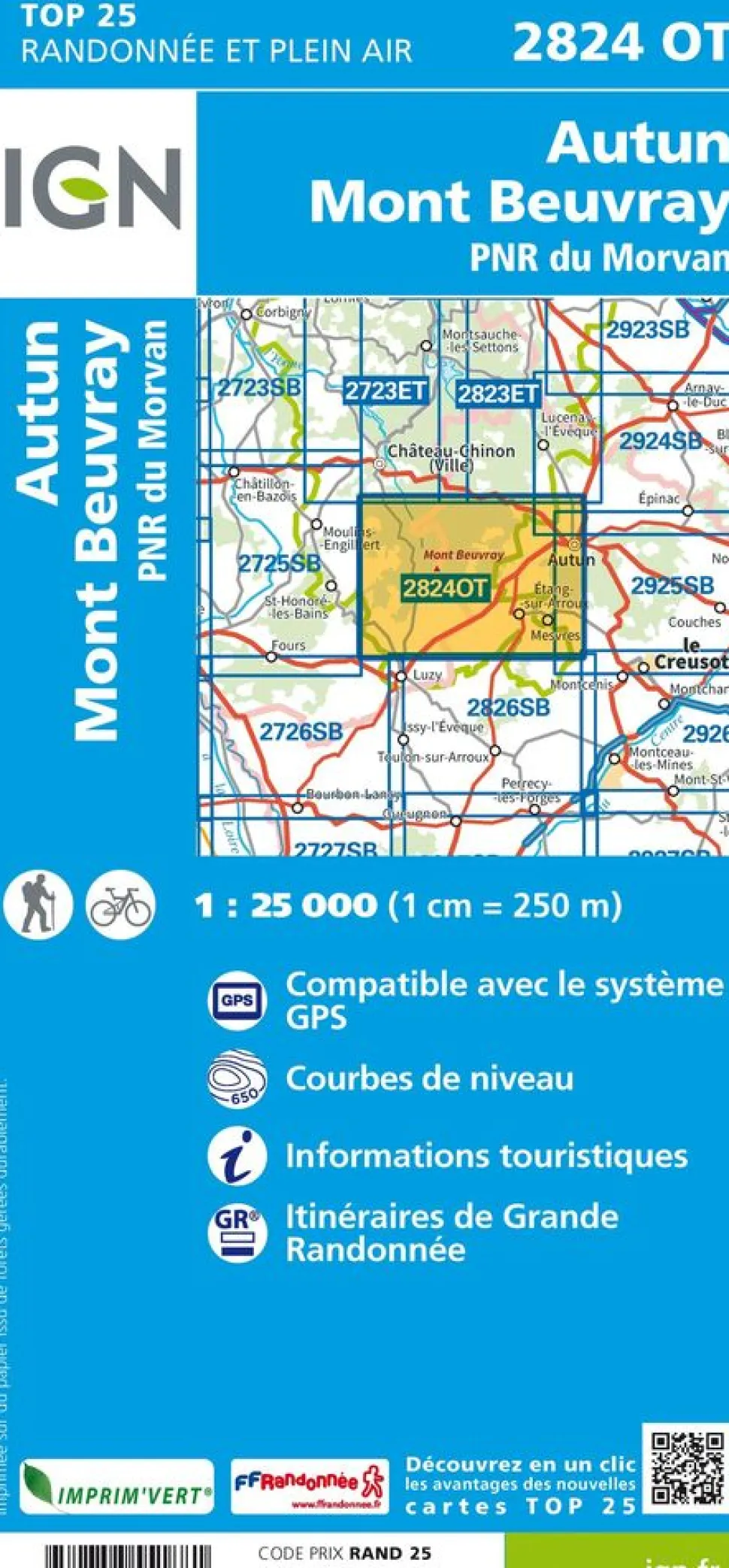 IGN Wandelkaart Autun Mont Beuvray 2824 OT