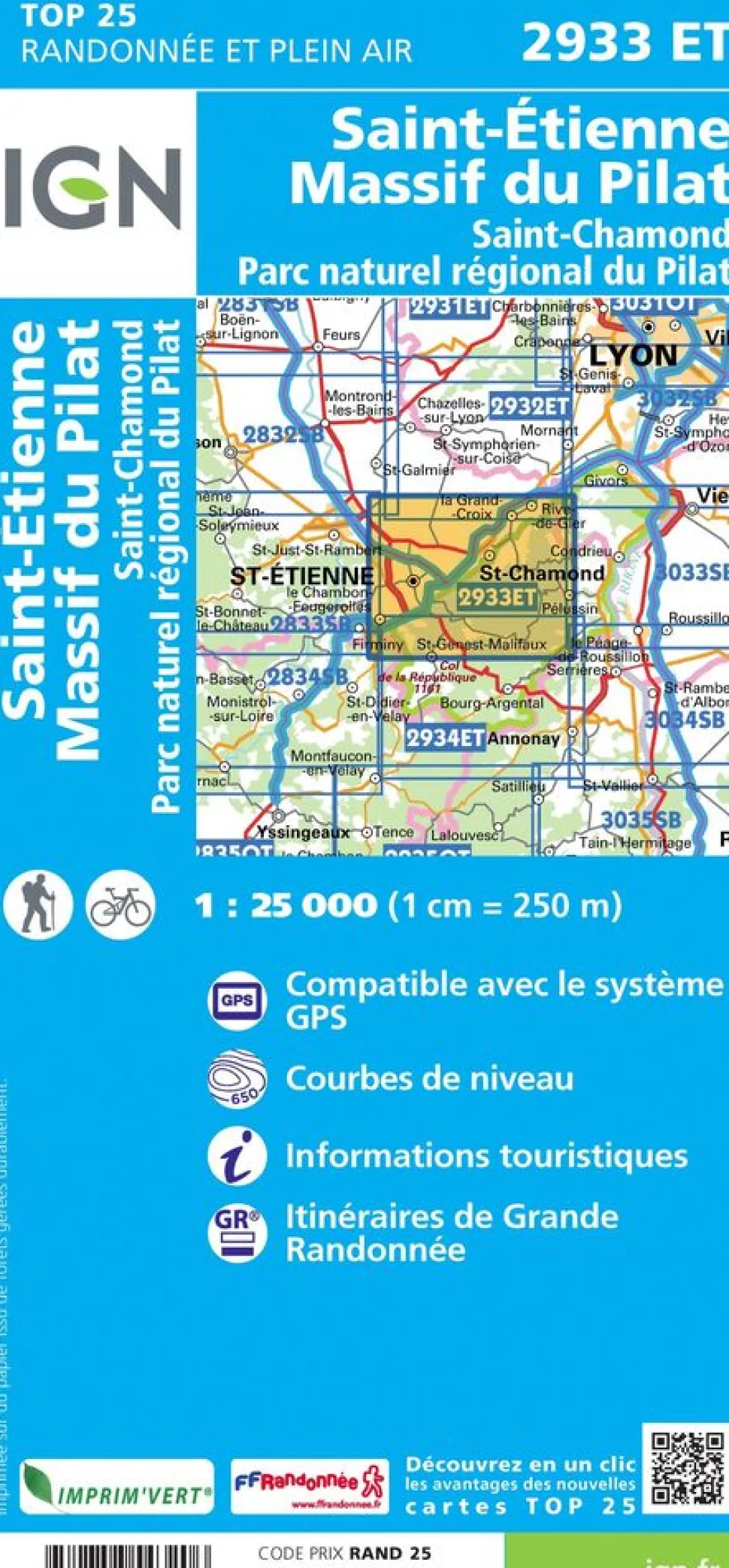 IGN Wandelkaart 2933et Massif du Pilat