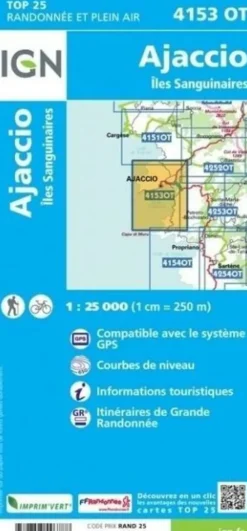 IGN Wandelkaart 4153ot Ajaccio Îles Sanguinaires