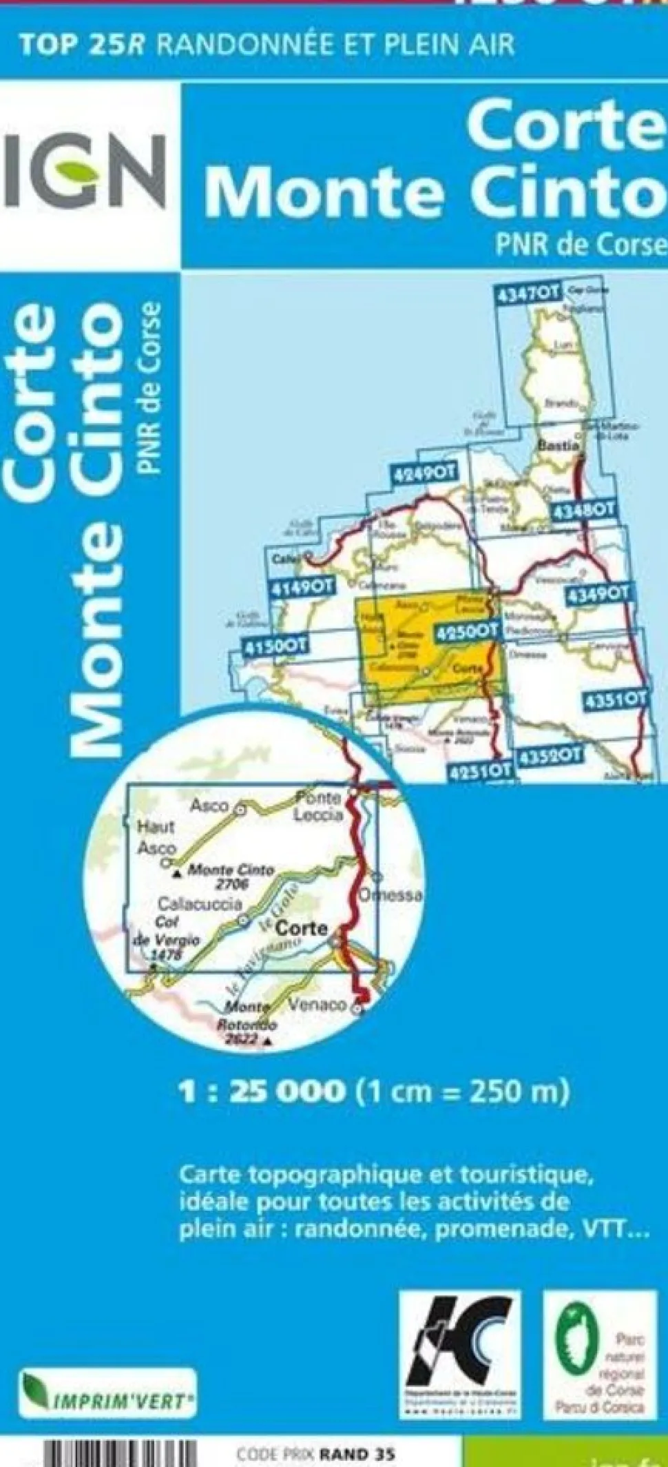 IGN Wandelkaart 4250OTR Corte & Monte Cinto