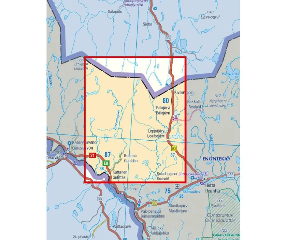 Karttakeskus FInland Wandelkaart Tarvantovaara Kuttanen Palojärvi