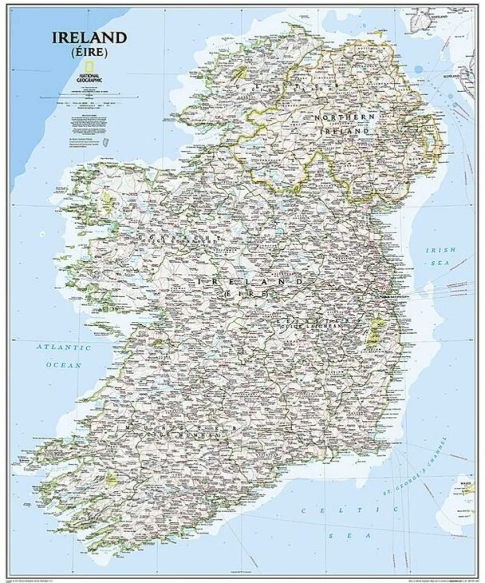 National Geographic Wandkaart Ierland
