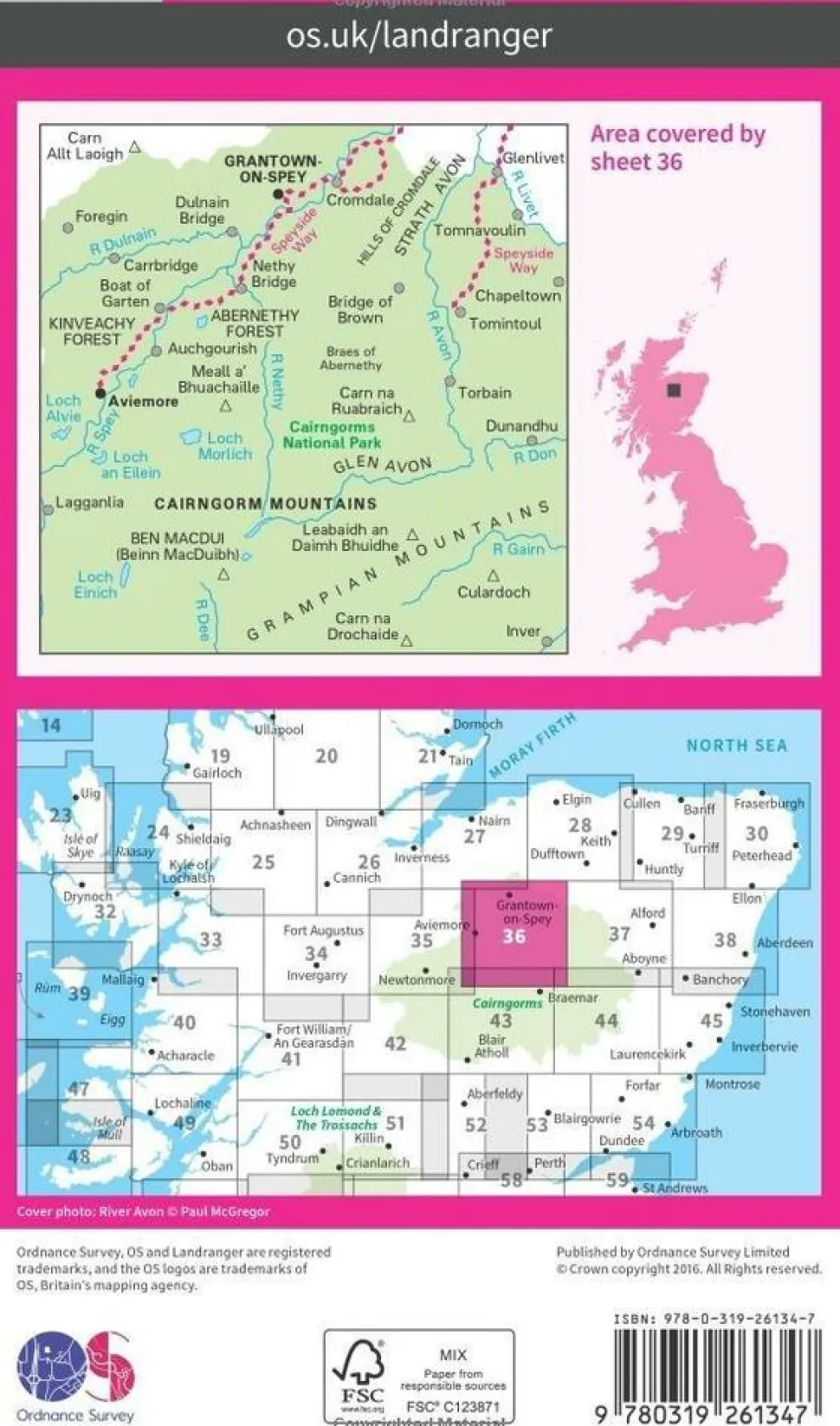 Ordnance Survey Wandelkaart 036 Grantown - Aviemore
