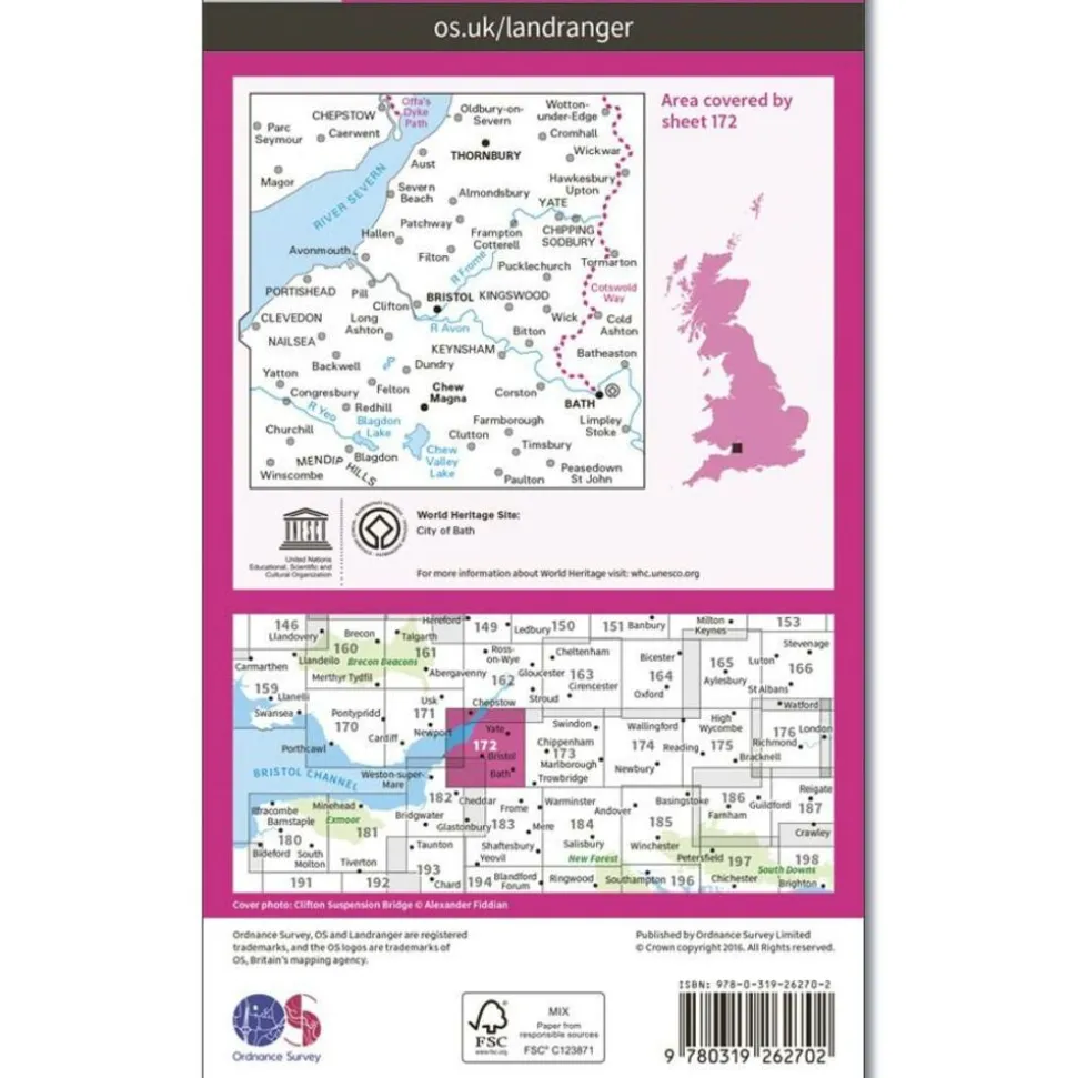 Ordnance Survey Wandelkaart 172 Bristol & Bath