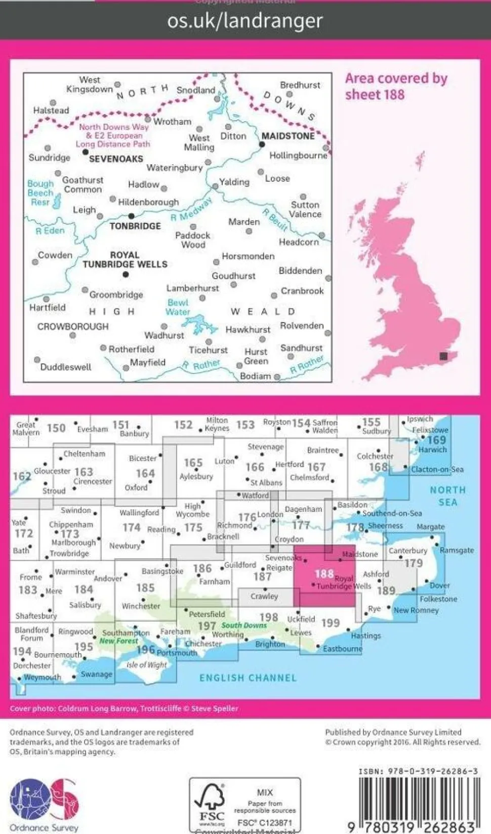 Ordnance Survey Wandelkaart 188 Maidstone & Royal Tunbridge Wells