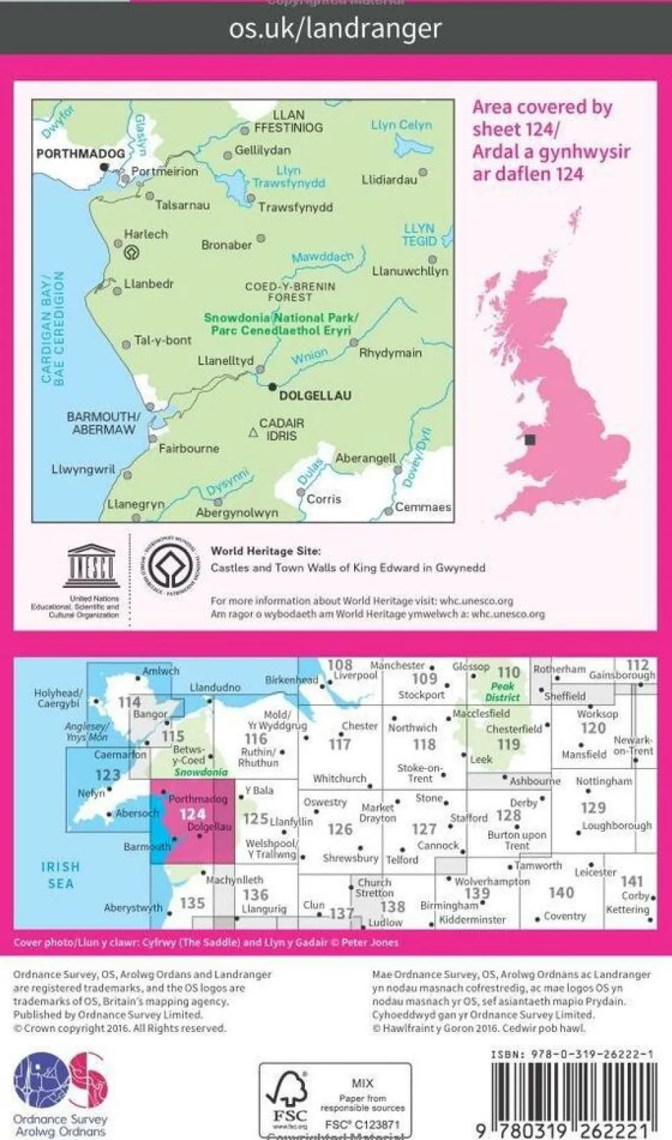 Ordnance Survey Wandelkaart 124 Porthmadog & Dolgellau