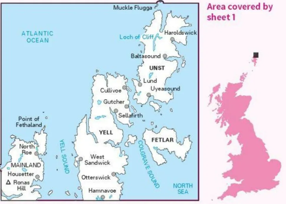 Ordnance Survey Wandelkaart 001 Shetland